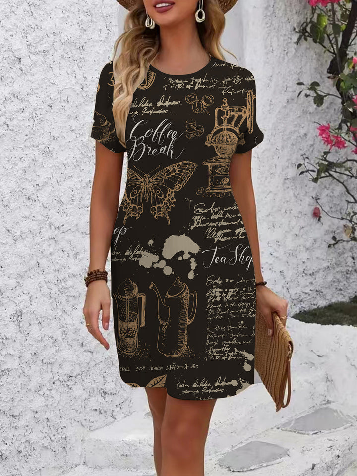Damen T-Shirt Kleid mit kreativem Druckdesign Echo Archiv