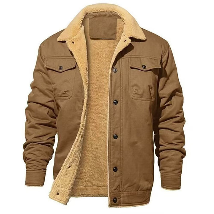 Herren Gefüttertes Canvas-Überhemd mit durchgehendem Sherpa-Innenfutter, Brusttaschen und Overshirt-Schnitt – Taviero