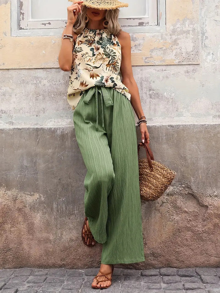 Damen weite Leinenhose mit Kordelzug und Faltenoptik Echo Archiv