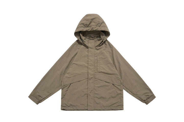 Unisex Weite wasserabweisende Kapuzenparka mit verdeckter Reißverschlussblende und Klappentaschen Echoarchiv