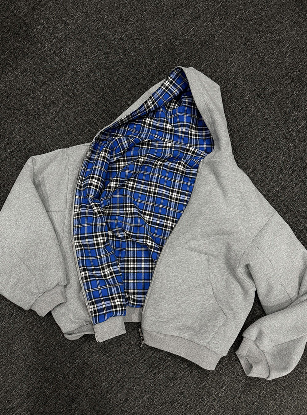 Herren gepolsterter Hoodie mit kariertem Futter und durchgehendem Reißverschluss Echoarchiv