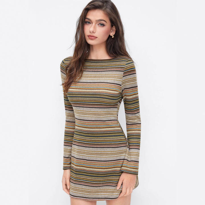Damen Langarm Minikleid mit Streifen Echo Archiv
