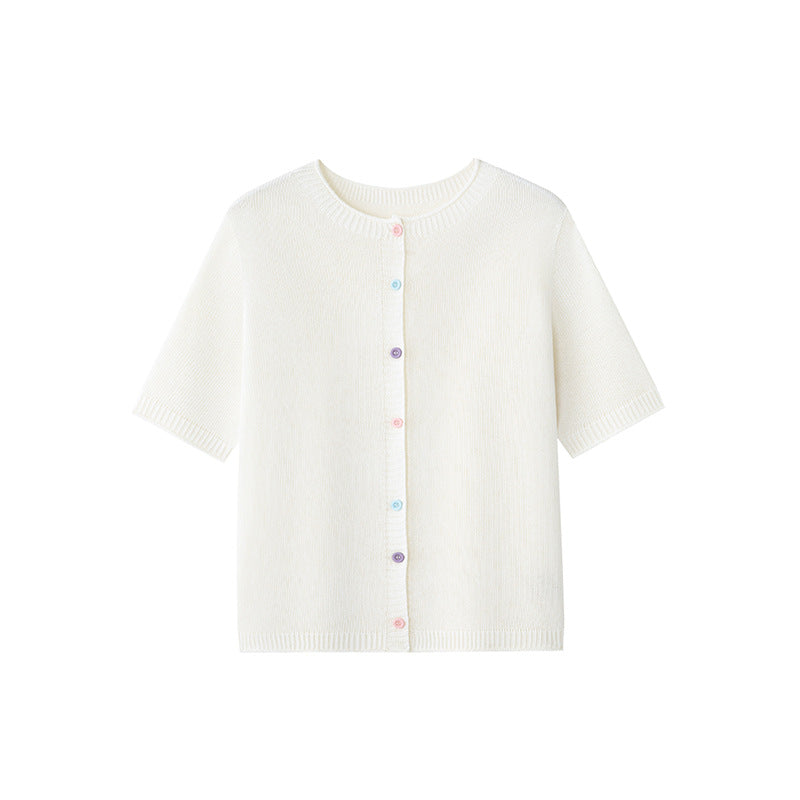 Damen Kurzarm-Feinstrick-Cardigan mit Rundhalsausschnitt & feiner Knopfleiste Echo Archiv