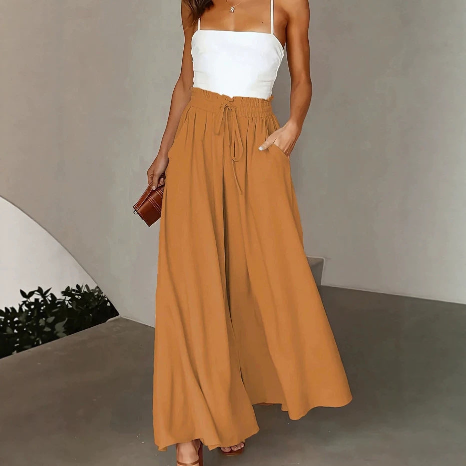 Damen nan fließende Palazzo-Hose mit Paperbag-Taille und tiefen Eingrifftaschen Echo Archiv