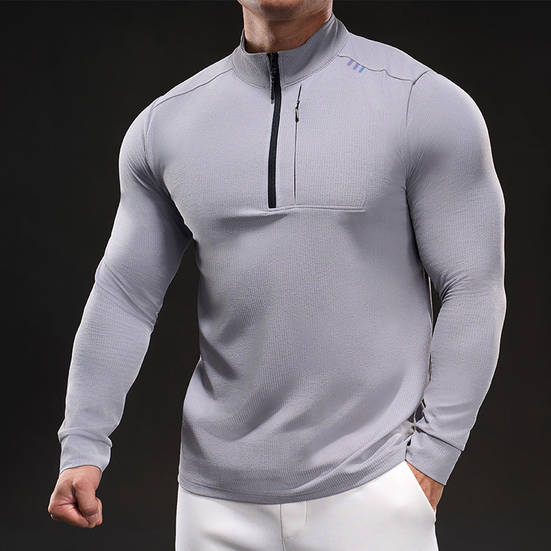 Herren Slim-Fit Thermo-Longsleeve mit Stehkragen und Brustreißverschluss Echoarchiv