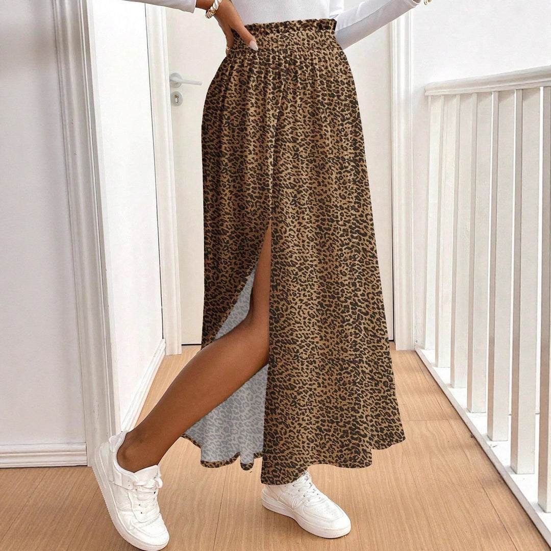 Damen Maxirock mit hohem Schlitz und Leopardendruck Echo Archiv