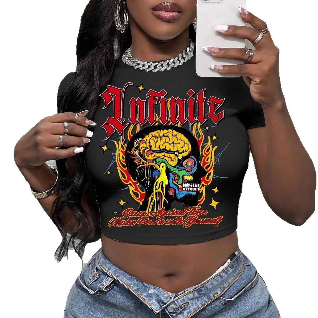 Damen Crop-Top mit künstlerischem Statement-Druck Echo Archiv