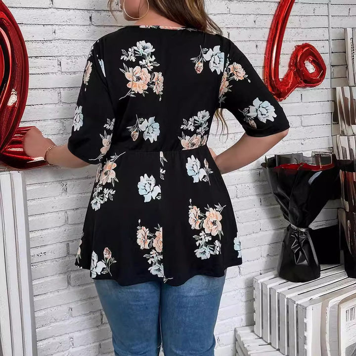 Damen Tailliertes Wickelshirt mit Spitzen‑V‑Ausschnitt und dreiviertel Ärmeln Echo Archiv