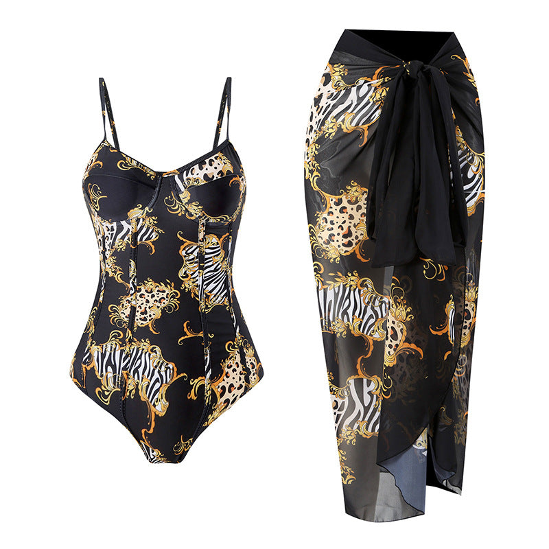 Damen Einteiliger Badeanzug mit elegantem Wickelrock Echo Archiv