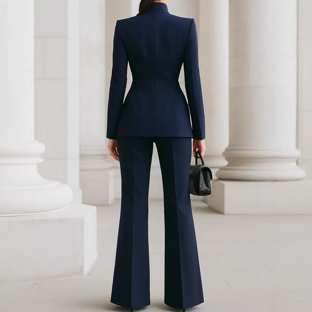 Damen Taillierter Blazer mit Stehkragen und High‑Waist ausgestellte Hose Echo Archiv