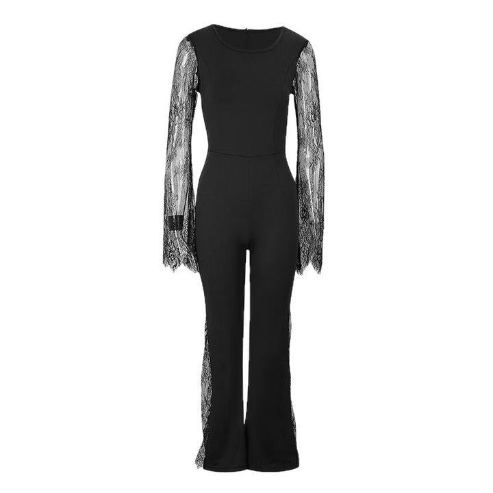 Damen Eleganter Jumpsuit mit schimmernder Spitze und weitem Bein Echo Archiv