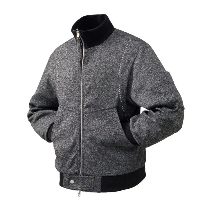 Herren Wollmischung Bomberjacke mit Stehkragen, gerippten Bündchen und Utility-Arm-Tasche – Brevano