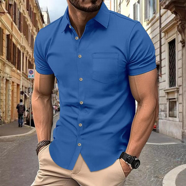 Herren Kurzarmhemd mit modernem Strukturdesign und praktischer Brusttasche Echoarchiv