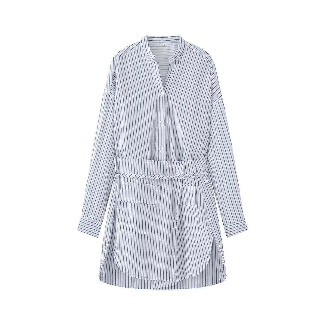 Damen Hemdblusenkleid mit Taillengürtel, Mandarin-Kragen und aufgesetzten Taschen Echo Archiv