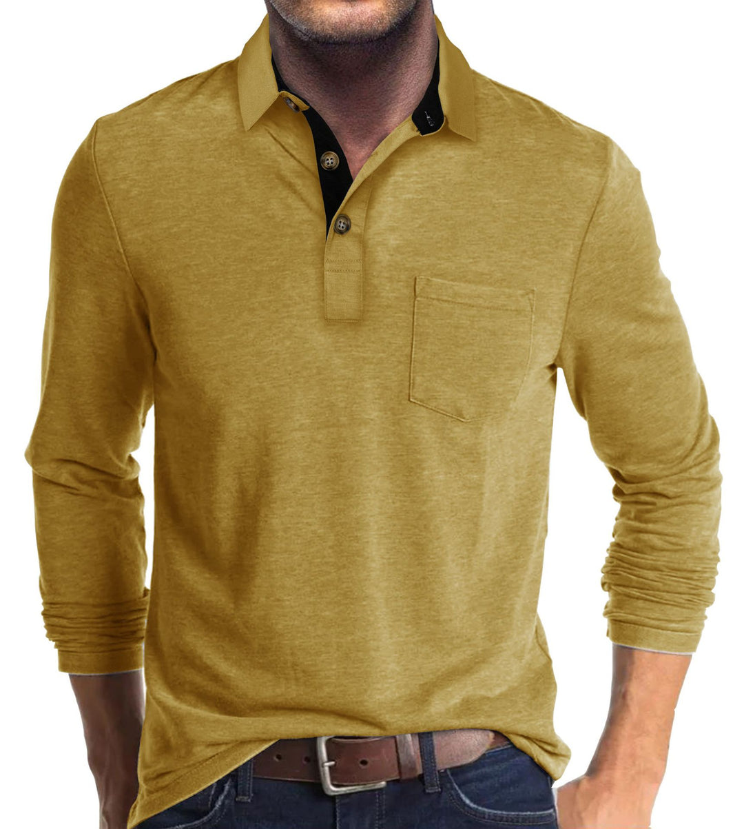 Herren Langarm-Polohemd mit klassischem Henley-Ausschnitt Echoarchiv