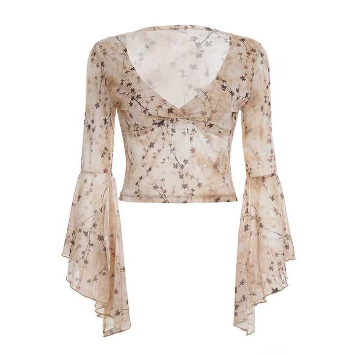 Damen Wickeloberteil mit voluminösen Ärmeln und floralem Print Echo Archiv