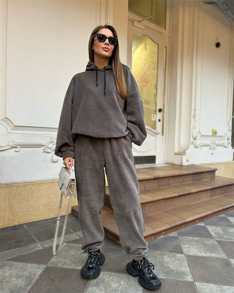 Damen Bequemes Fleece-Hoodie und Jogginghose Set Echo Archiv