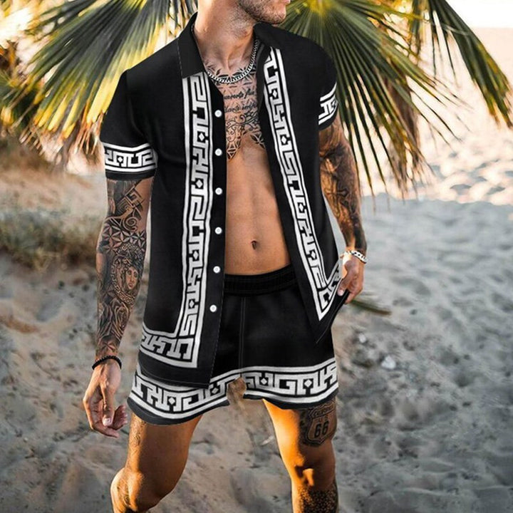 Herren Kurzarm Floral Print Urlaub Set Echoarchiv