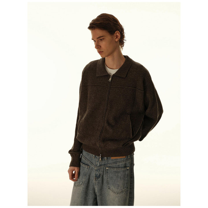 Herren Gestrickte Zipjacke mit Hemdkragen, Rippbündchen und verdeckten Eingrifftaschen Echo Archiv