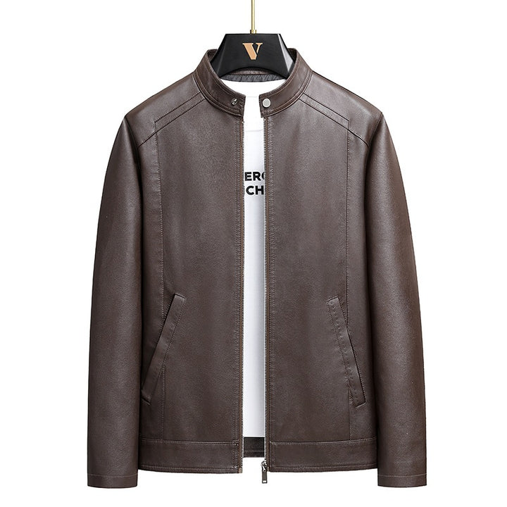 Herren Schlichte Kunstleder-Cityjacke mit Stehkragen, Zweiwege-Reißverschluss & Eingrifftaschen Echoarchiv