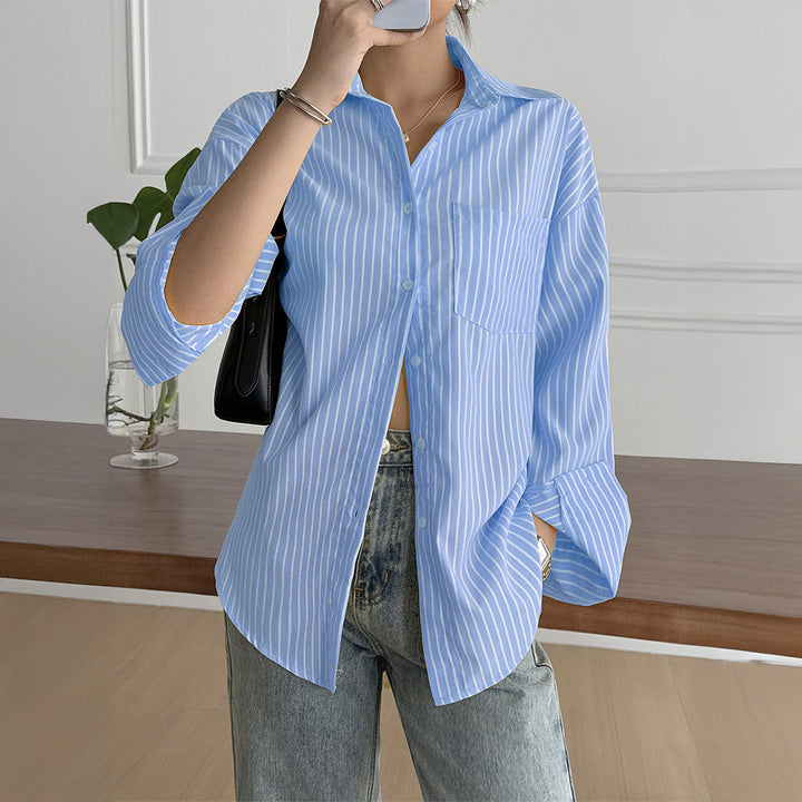 Damen nan oversized Hemdbluse mit kastigem Schnitt, Brusttasche und abgerundetem Saum Echo Archiv