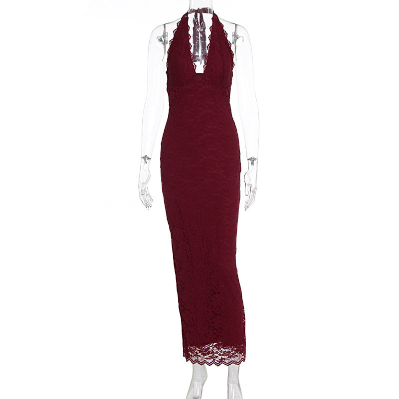 Damen Elegantes Spitzenmaxikleid mit halterndem Dekolleté Echo Archiv
