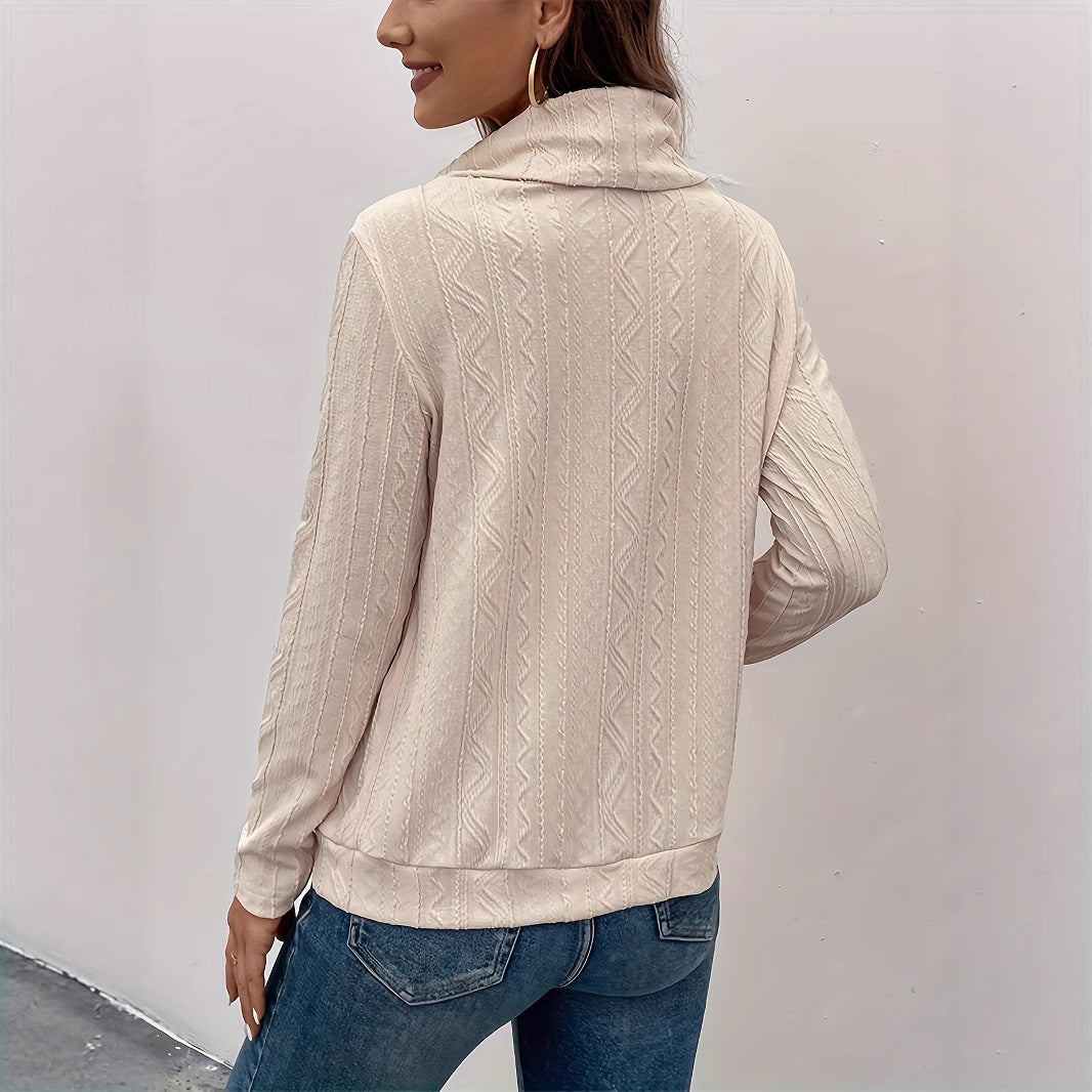 Damen Texturiertes Cowl‑Neck Langarmshirt mit Kordelzugsaum Echoarchiv