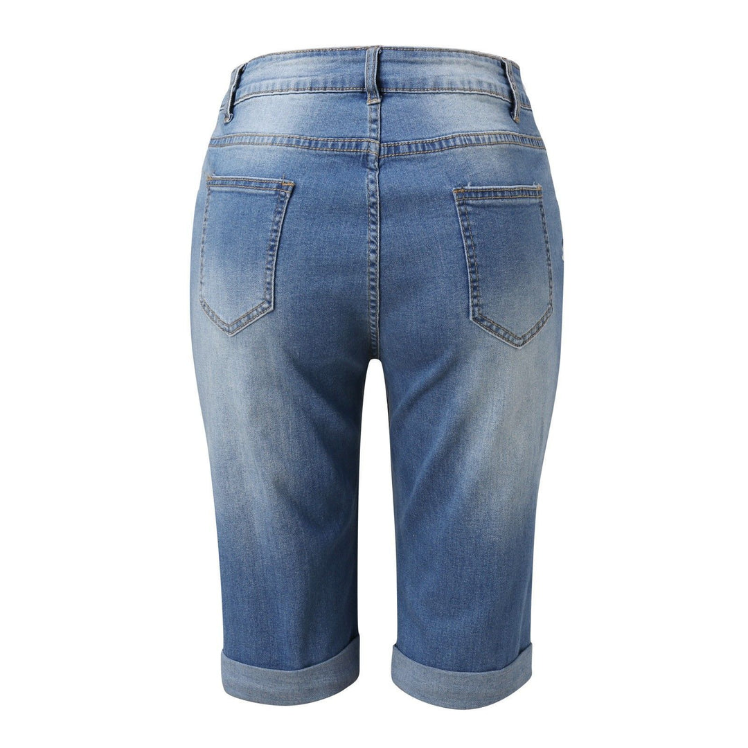 Damen Modische Destroyed Denim-Shorts mit Hohem Bund und Aufgerissenen Details Echo Archiv