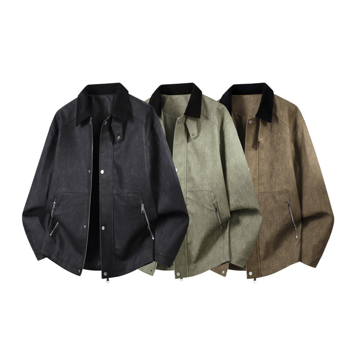 Herren Robuste Kunstleder‑Bomberjacke mit Cordkragen, Zwei‑Wege‑Reißverschluss & Reißverschluss‑Taschen Echoarchiv