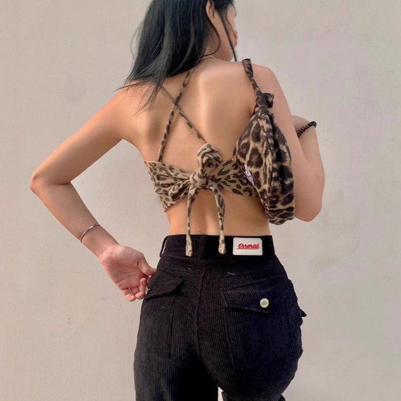 Damen Crop-Top mit trendigem Leopardenmuster und schmalen Trägern Echo Archiv