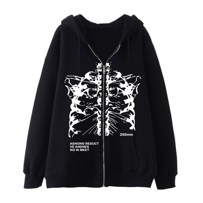 Damen Kapuzenjacke mit durchgehendem Reißverschluss und Rippenherz-Print – Auréline