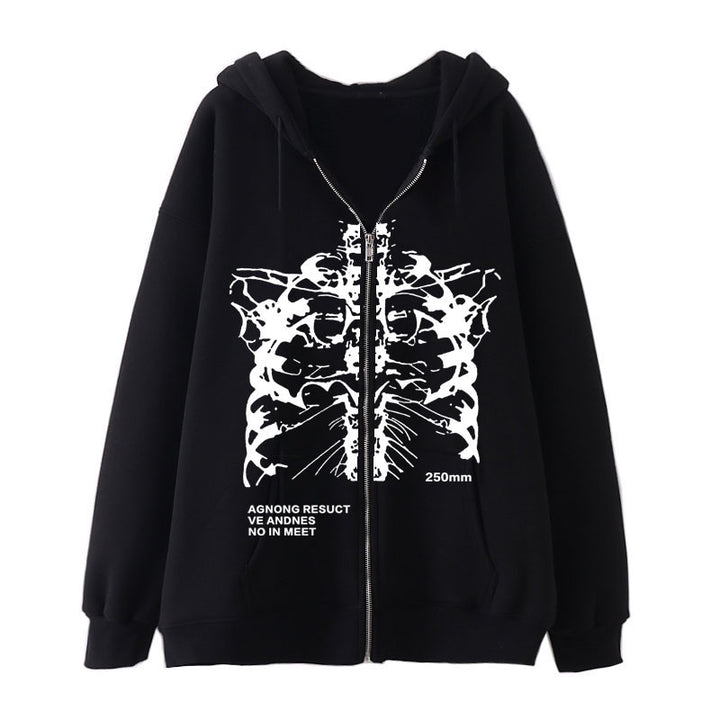 Damen Kapuzenjacke mit durchgehendem Reißverschluss und Rippenherz-Print – Auréline