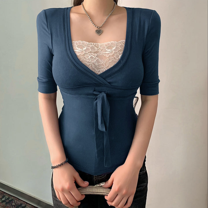 Damen Wickeloberteil mit Spitzenbesatz und Taillenband Echo Archiv