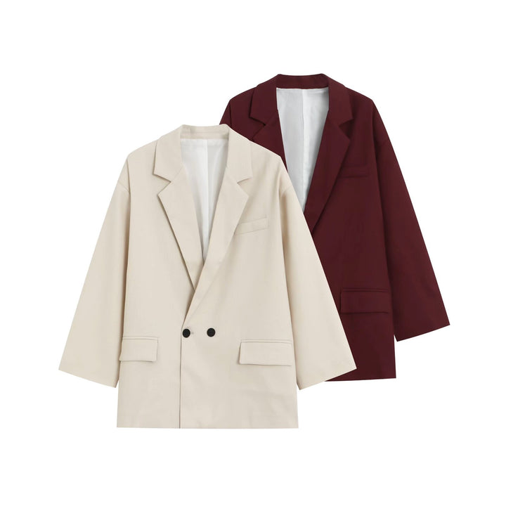 Damen Oversize Doppelreihiger Blazer mit tiefem Revers und Paspeltaschen Echo Archiv
