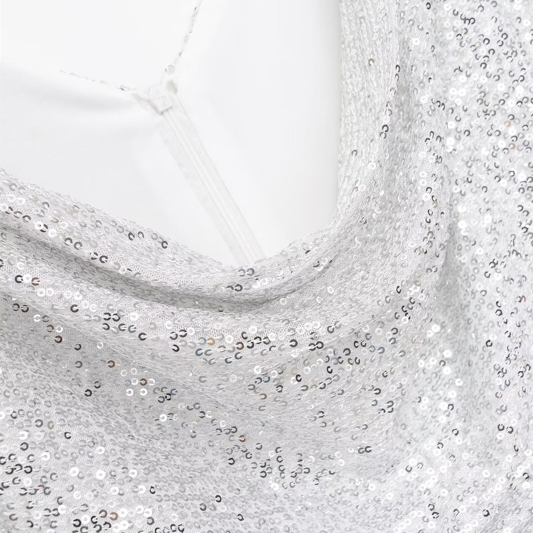Damen kurzärmeliges Abendkleid mit schimmerndem Paillettenbesatz Echo Archiv