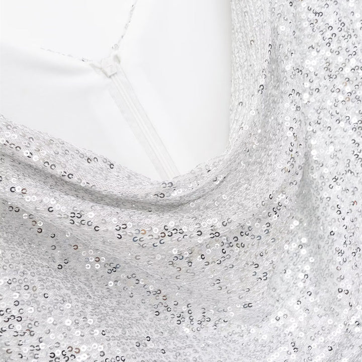 Damen kurzärmeliges Abendkleid mit schimmerndem Paillettenbesatz Echo Archiv