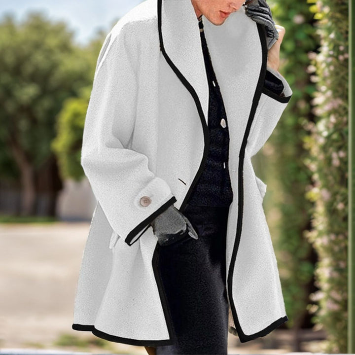 Damen nan oversize Bouclé Wollmix Mantel mit kontrastpaspeln und umgeschlagenem Kragen Echo Archiv