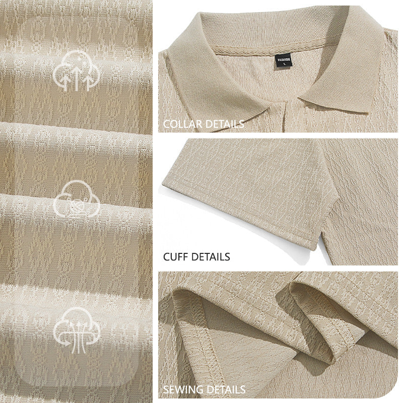 Herren nan elegantes Kurzarm-Polo aus strukturierter Micro-Jacquard-Baumwollmischung mit formstabilem Hemdkragen Echo Archiv