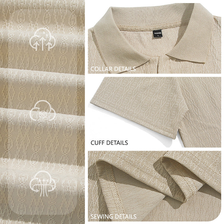 Herren nan elegantes Kurzarm-Polo aus strukturierter Micro-Jacquard-Baumwollmischung mit formstabilem Hemdkragen Echo Archiv