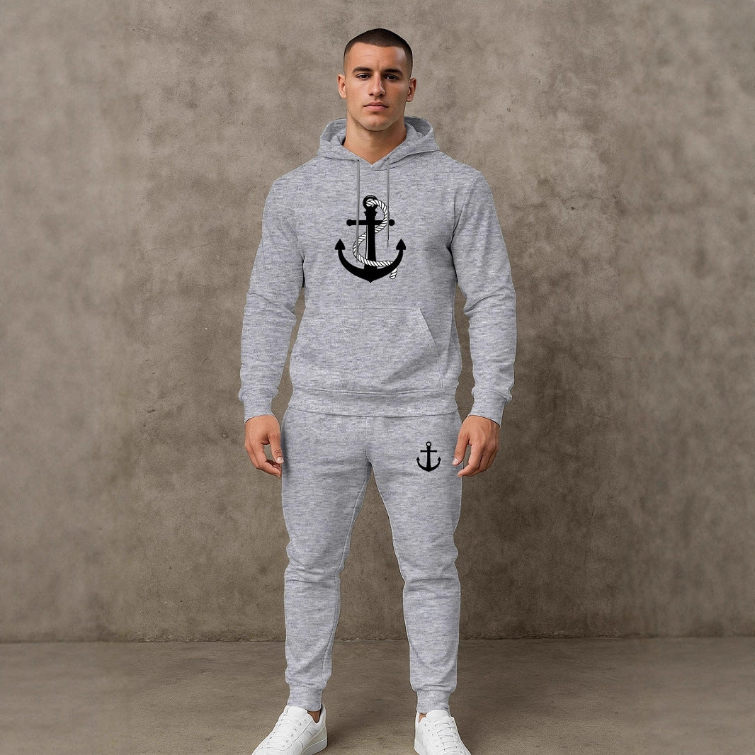 Herren Hoodie- und Jogginghose-Set mit maritimem Ankerdesign Echoarchiv