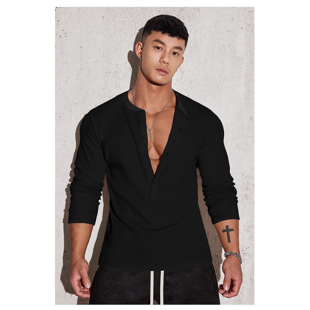 Herren Langarm Henley-Shirt mit strukturiertem Design Echoarchiv