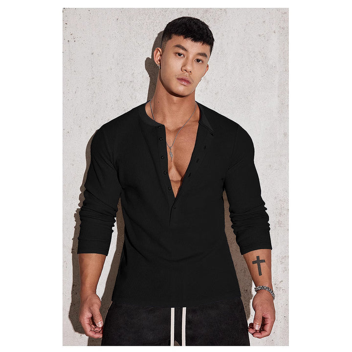 Herren Langarm Henley-Shirt mit strukturiertem Design Echoarchiv