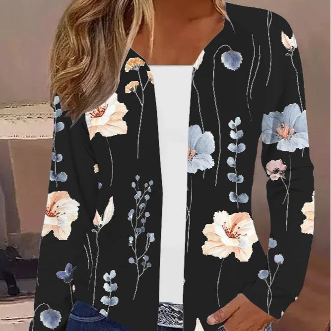 Damen Leichter Offener Strickcardigan mit floralem Aquarellprint und lässigem Fall – Veloura