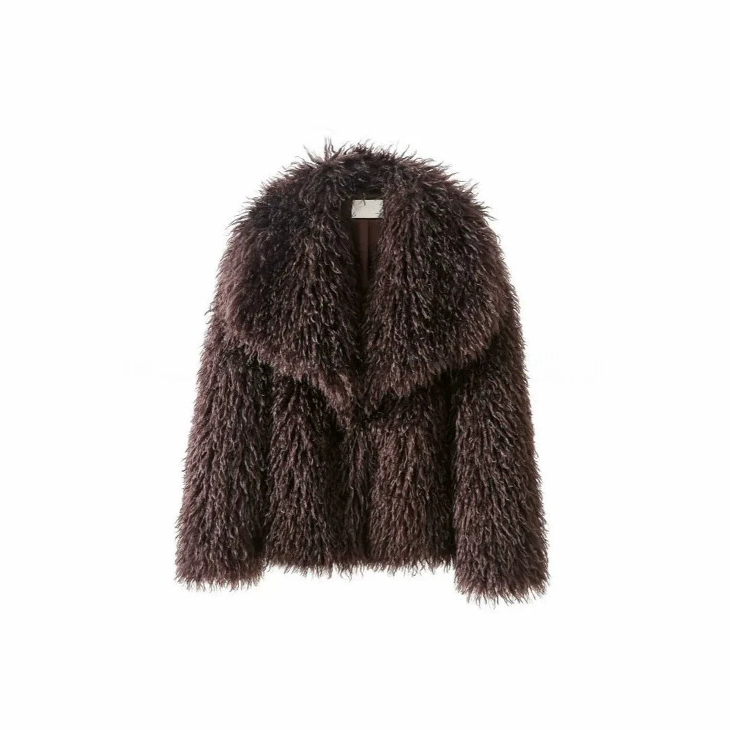 Damen Kurzjacke aus langflorigem Kunstpelz mit extra breitem Schalkragen Echo Archiv