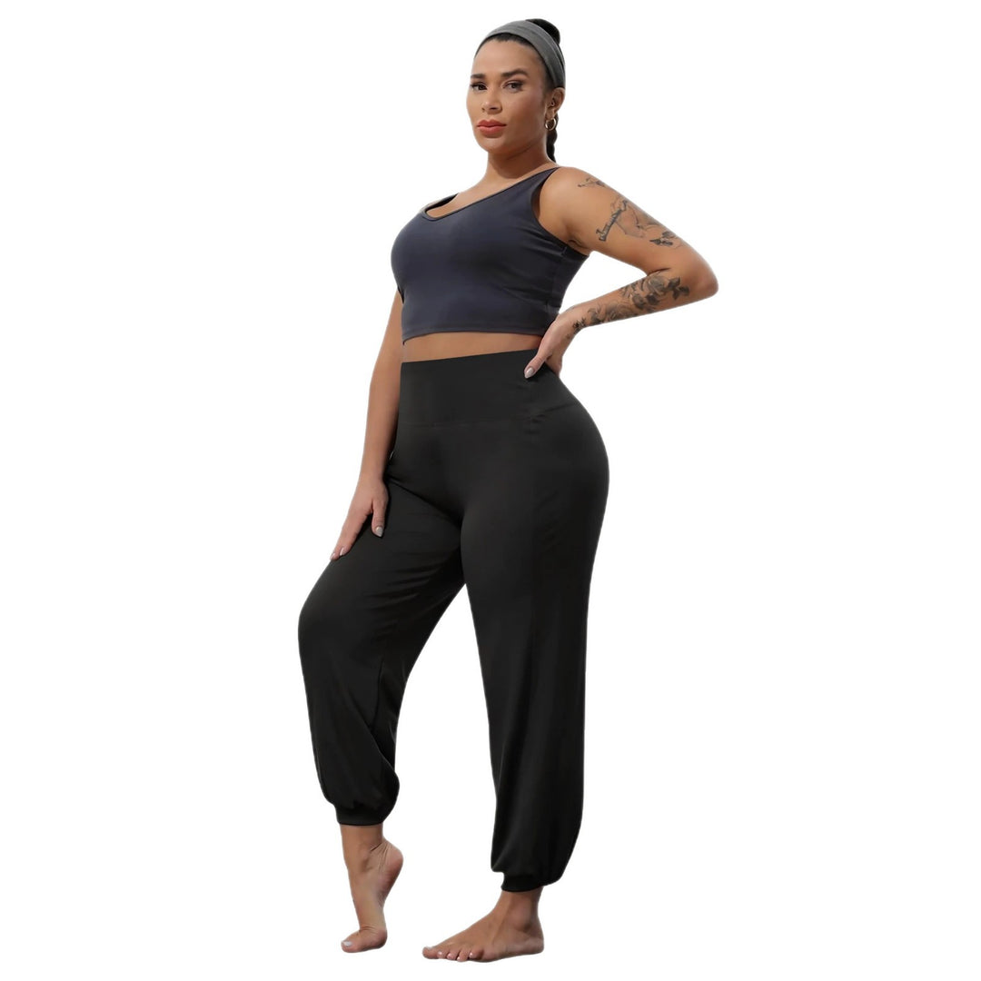 Damen Harem-Loungehose mit hoher Taille, taillierendem Schnitt und elastischen Bündchen echoarchiv-