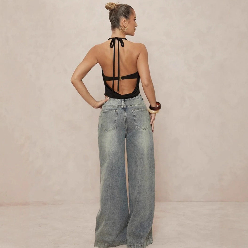 Damen Haltertop mit tiefem V-Ausschnitt und eleganter Drapierung Echo Archiv