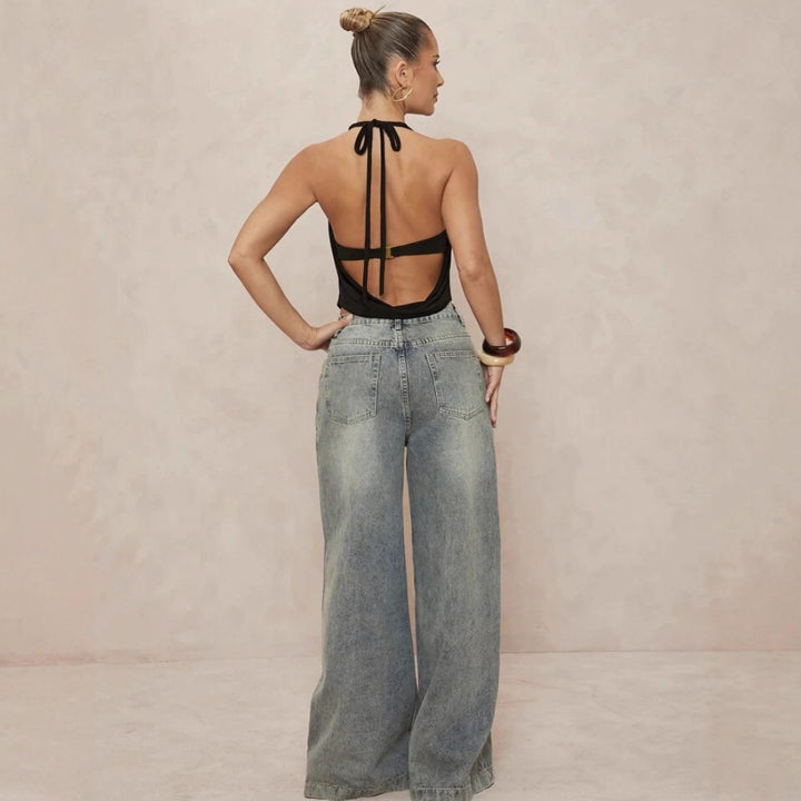 Damen Haltertop mit tiefem V-Ausschnitt und eleganter Drapierung Echo Archiv