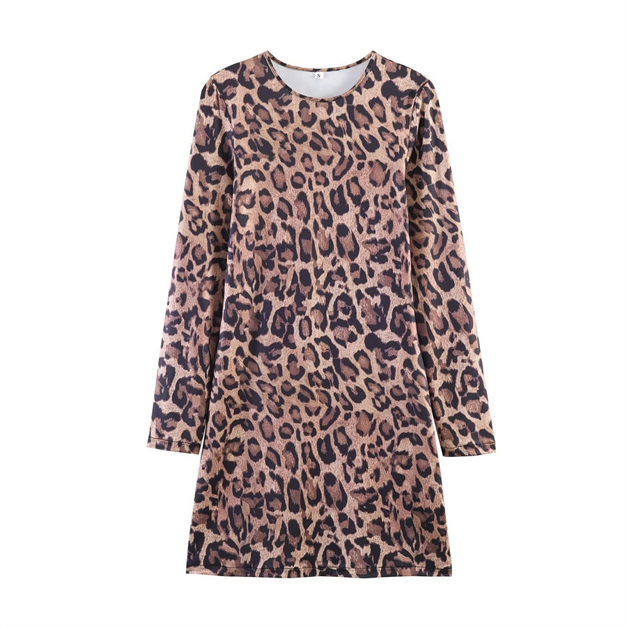 Damen Leoprint-Minikleid mit Rundhalsausschnitt, langen Ärmeln und A-Linien‑Silhouette Echo Archiv