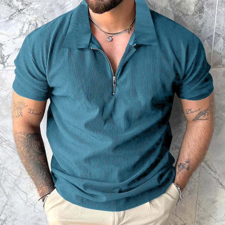 Herren kurzärmliges Polohemd mit Reißverschluss und strukturiertem Design Echoarchiv