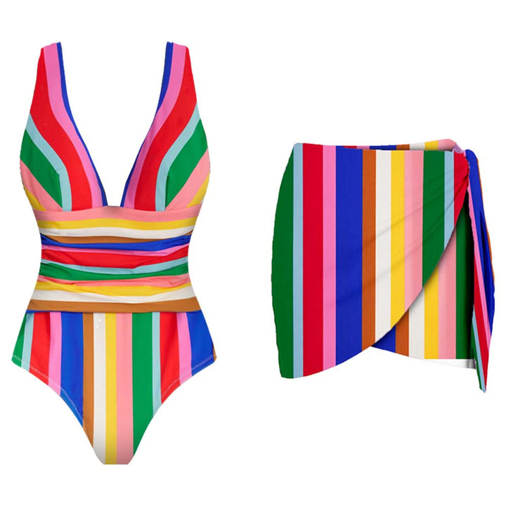 Damen Eleganter Badeanzug mit raffiniertem Streifendesign Echo Archiv